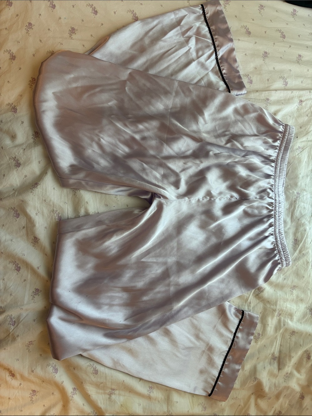 Satin Button-Up Pajama Top with Contrast Piping - Picture 4 of 4